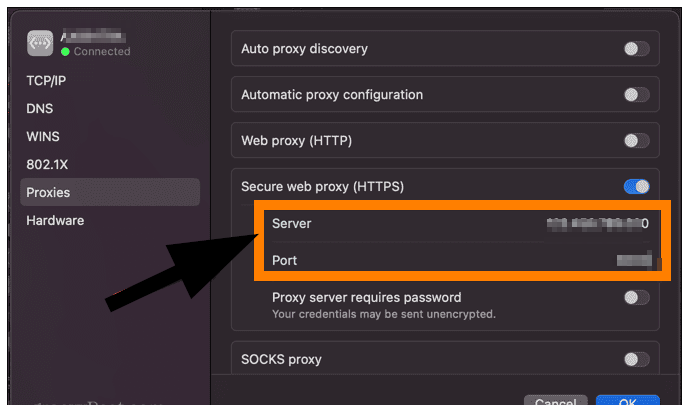 enter the ProxyJet proxy details