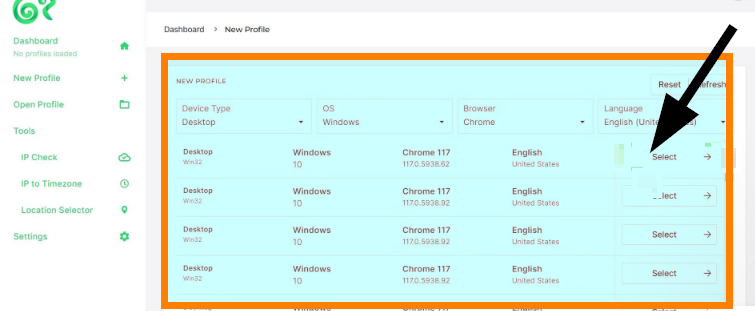 select device type