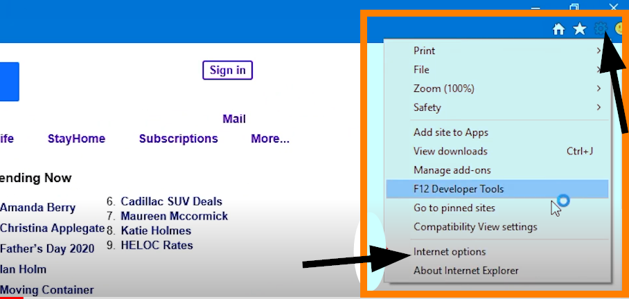 Select "Internet Options"