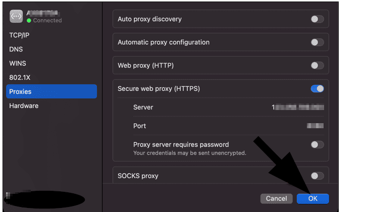 Click "OK" to save the settings